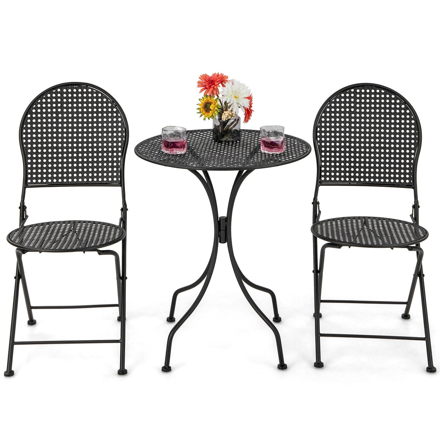 Juego de bistro para patio de 3 piezas, muebles de conversación para exteriores, mesa y silla plegable