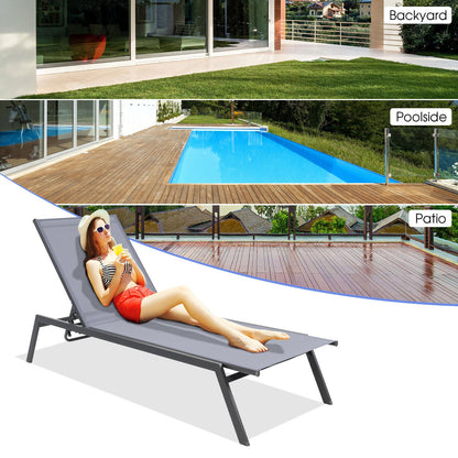 Tumbona reclinable ajustable para exterior con posición horizontal y tejido de secado rápido
