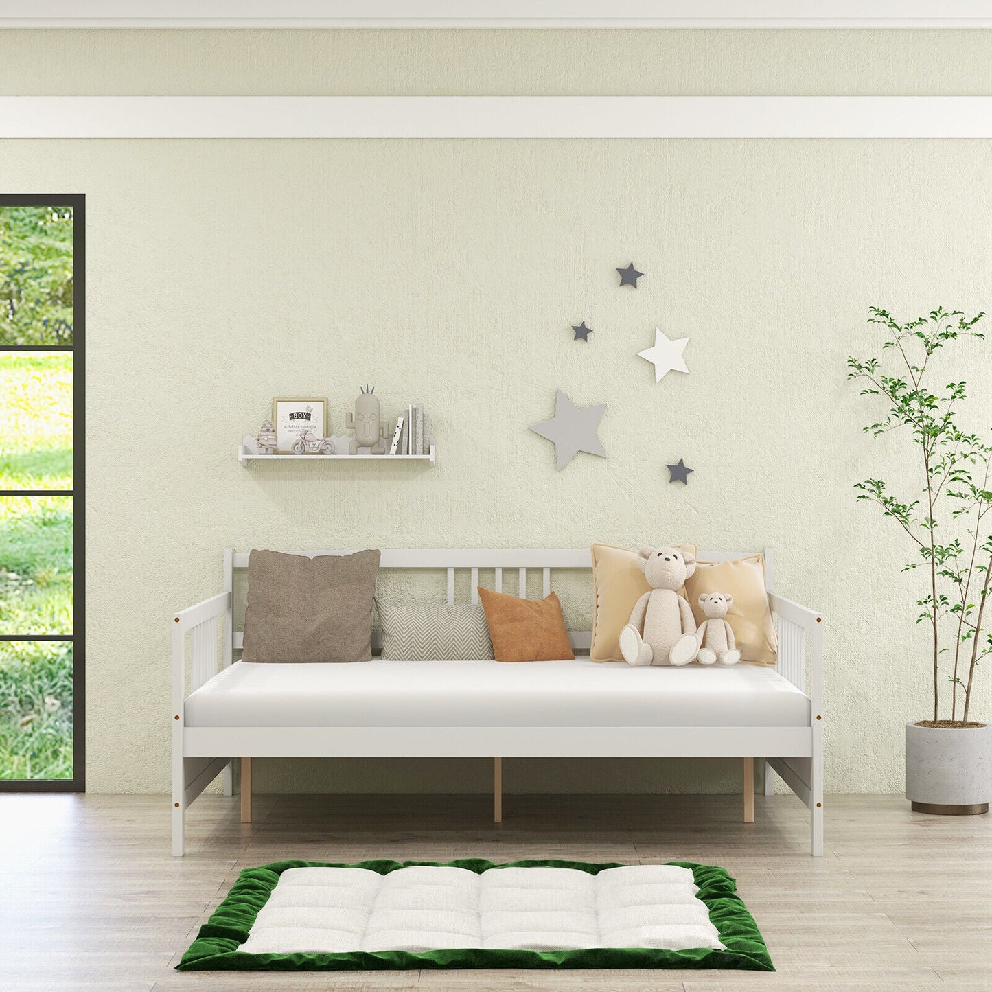 Base de cama nido de tamaño completo de madera con barandillas - Blanca