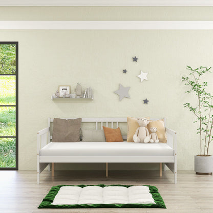Base de cama nido de tamaño completo de madera con barandillas - Blanca