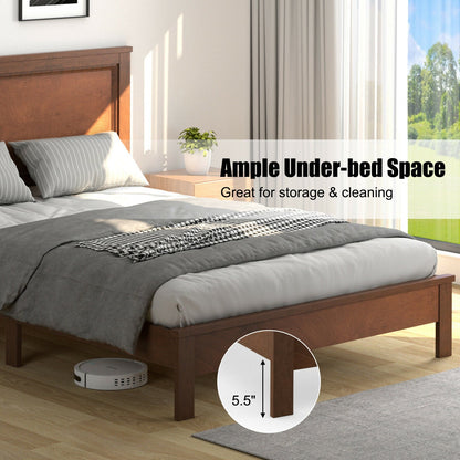 Base de Cama Queen con Plataforma y Somier de Lamas, Cabecero Alto y Patas de Madera de Caucho-Nogal
