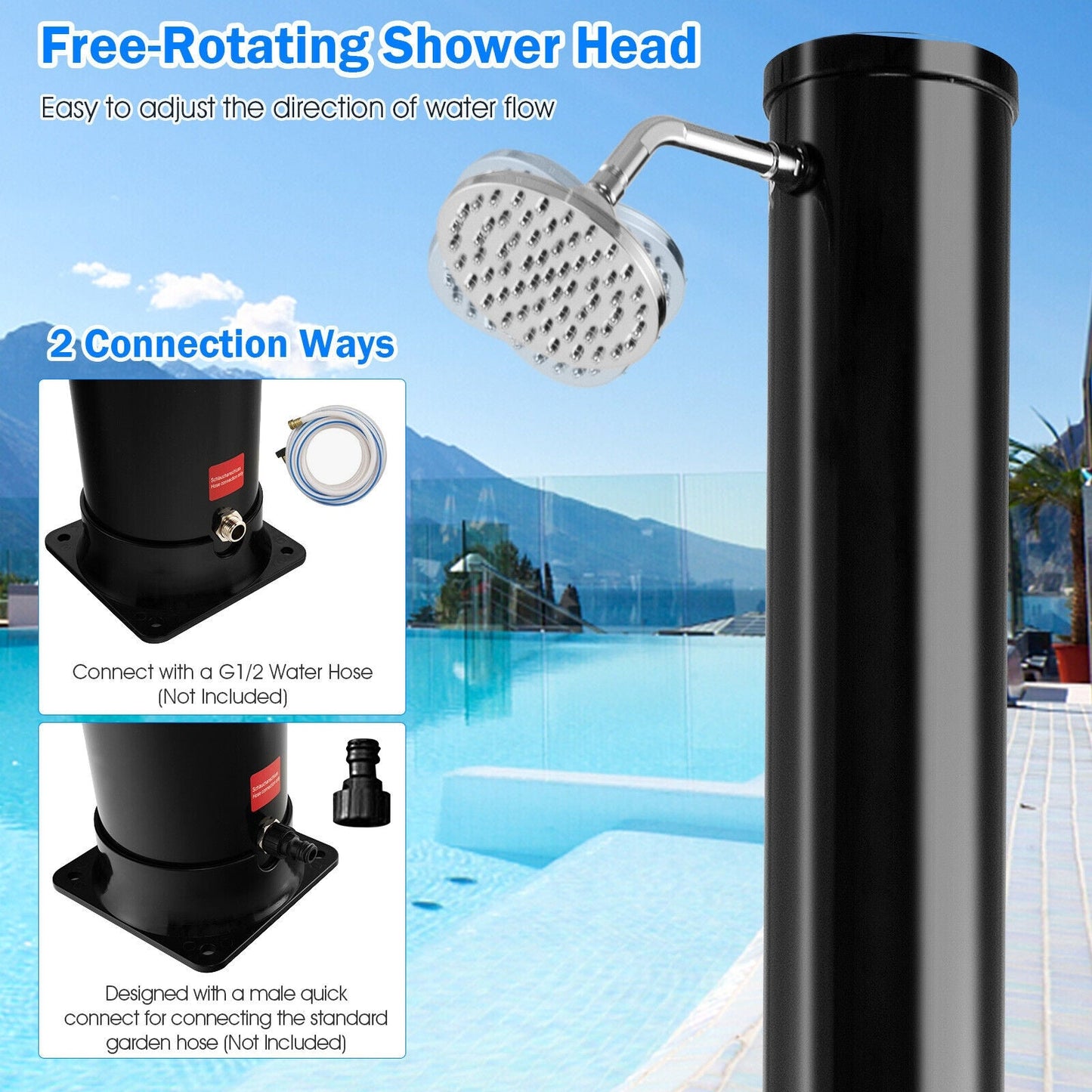 GemGear 7.2ft solar-heated outdoor shower with free-rotating shower head portable on Tampa Home & Garden Store
