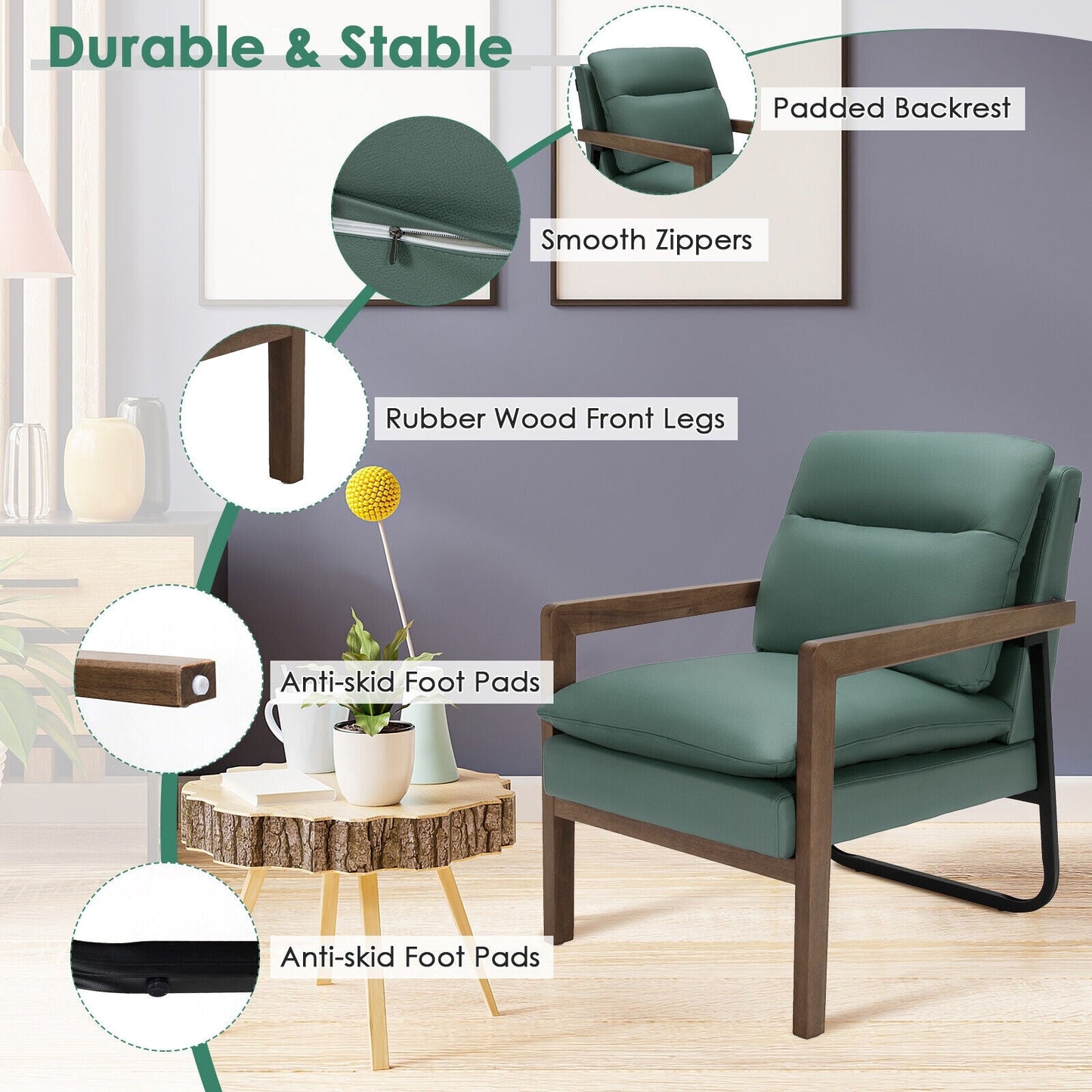 Sillón individual con respaldo y asiento acolchados extra gruesos - Verde