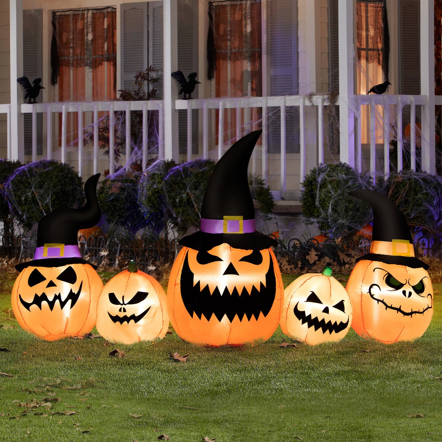 8 Feet inflatable pumpkin display with LED lights waterproof witch hats six pumpkins DirectDeals on Tampa Home & Garden Store