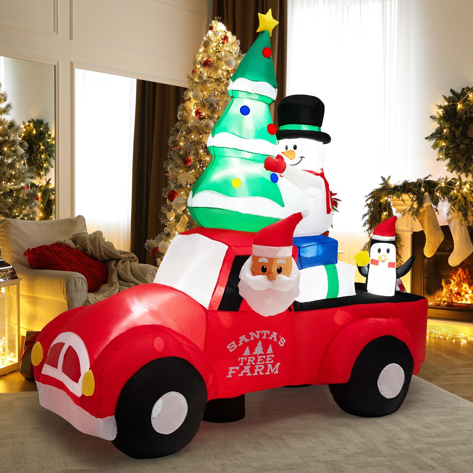 8 ft Inflatable Santa in red car with Christmas tree and LED lights DirectDeals on Tampa Home & Garden Store