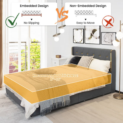 Base de cama tapizada con 4 cajones de almacenamiento, tamaño matrimonial/queen-Matrimonial