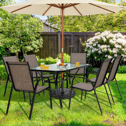 6 sillas de comedor apilables para patio con reposabrazos curvos y tela transpirable