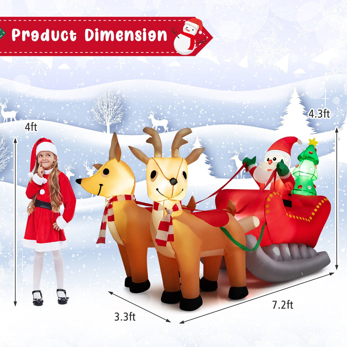 Inflatable Santa on a LED-lit sled pulled by two reindeer, 7.2ft DirectDeals on Tampa Home & Garden Store