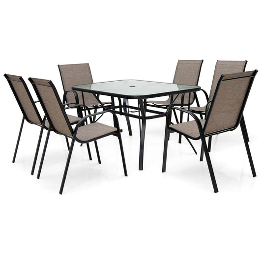 7-Piece Patio Dining Set with 6 Stackable Chairs - Tampa Home & Garden Store