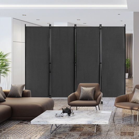 4-Panel Folding Room Divider 6 Feet Rolling Privacy Screen with Lockable Wheels-Gray - Tampa Home & Garden Store