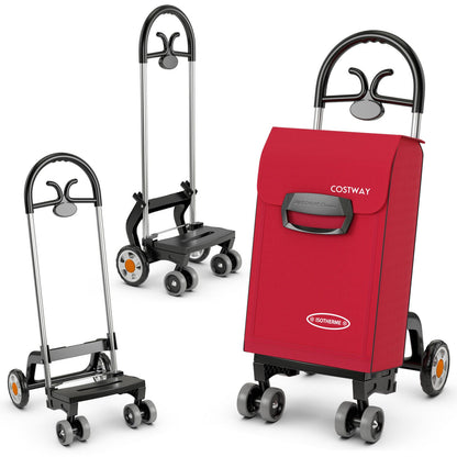 Carrito de compras plegable con ruedas giratorias - Rojo