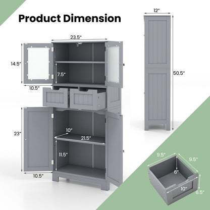 Mueble de baño independiente de 4 puertas con 2 cajones y puertas de cristal - Gris