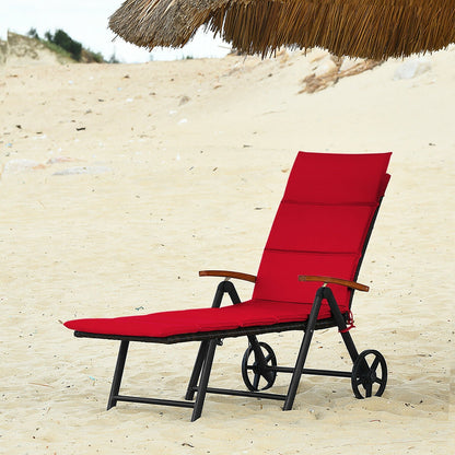 Tumbona Plegable de Ratán para Patio con Ruedas - Roja