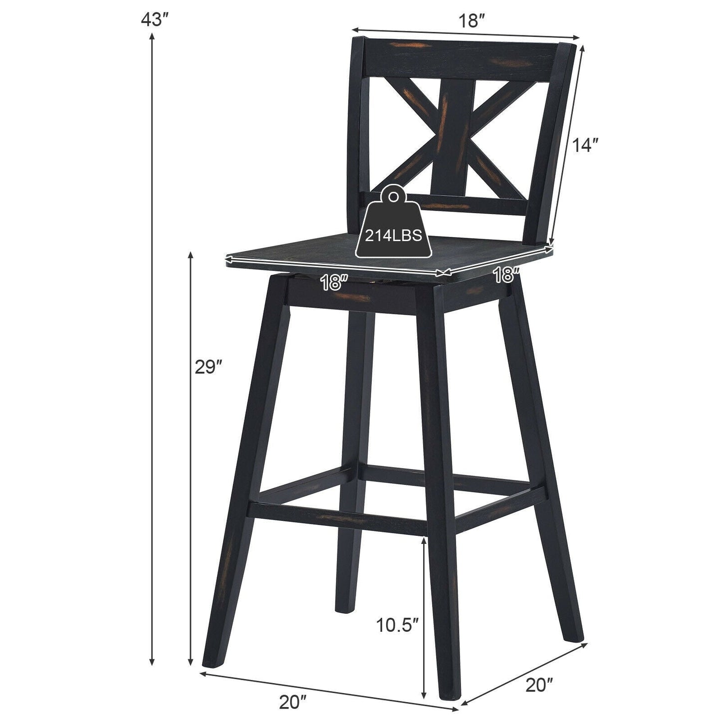 Set of 2 360-Degree Swivel Bar Stools for Home Restaurant