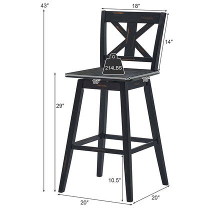 Set of 2 360-Degree Swivel Bar Stools for Home Restaurant