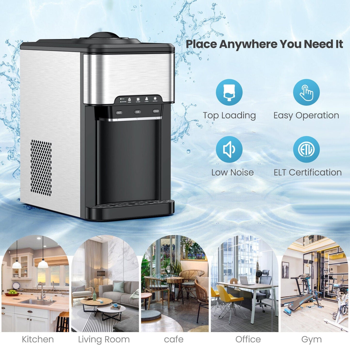Dispensador de agua 3 en 1 con máquina de hielo incorporada y 3 ajustes de temperatura - Plateado