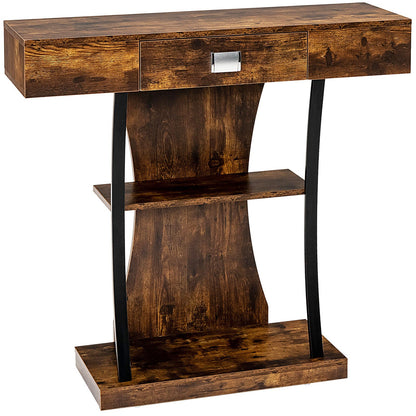 Mesa Consola con Cajón y Estantes de 2 Niveles para Entrada, Sala de Estar - Gris