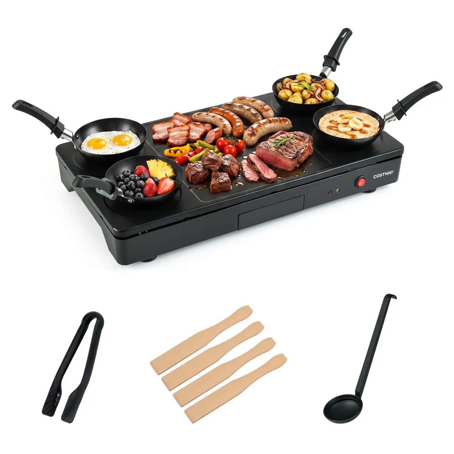 Electric Raclette Grill with 4 Woks and Spatulas