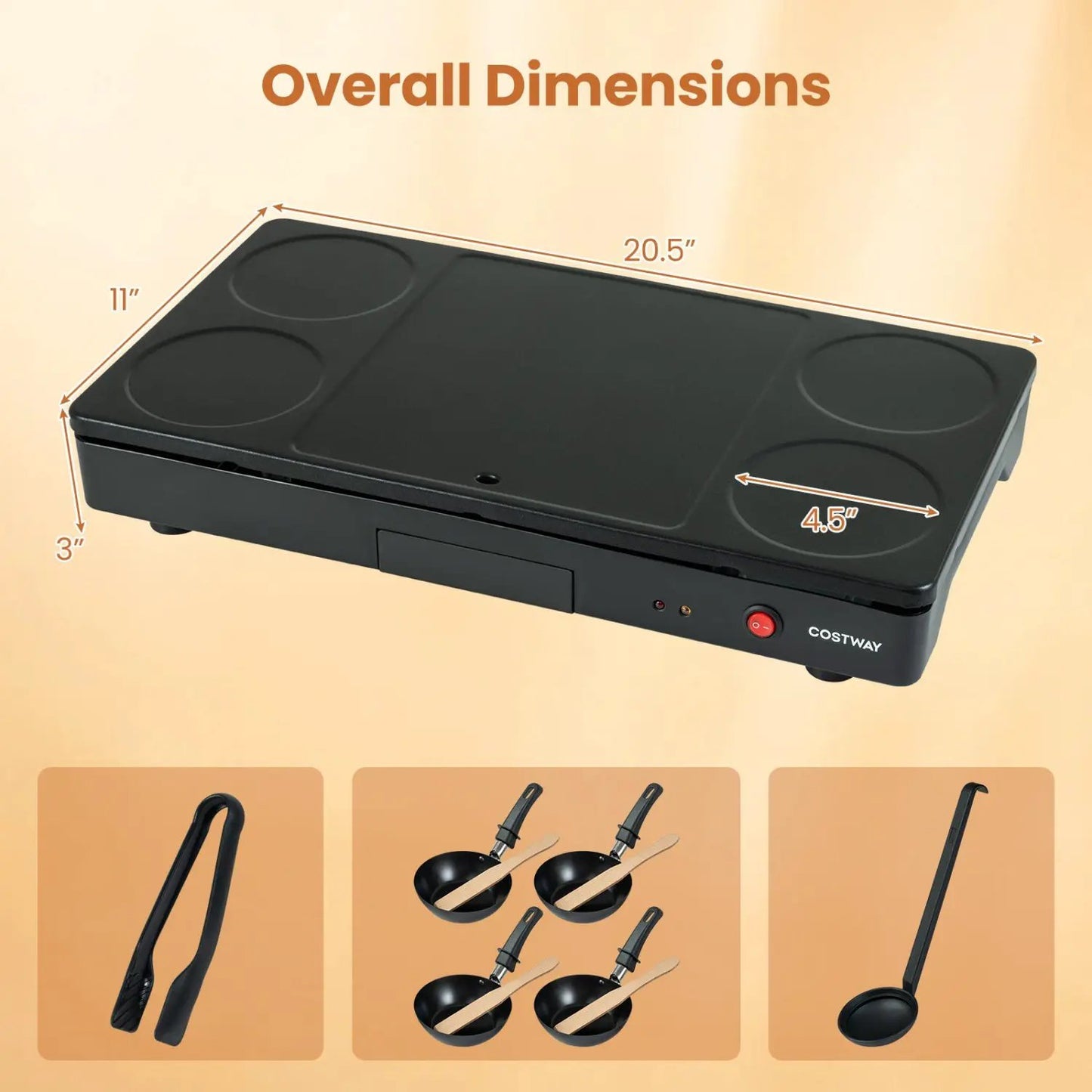 Electric Raclette Grill with 4 Woks and Spatulas