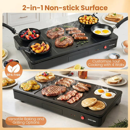 Electric Raclette Grill with 4 Woks and Spatulas