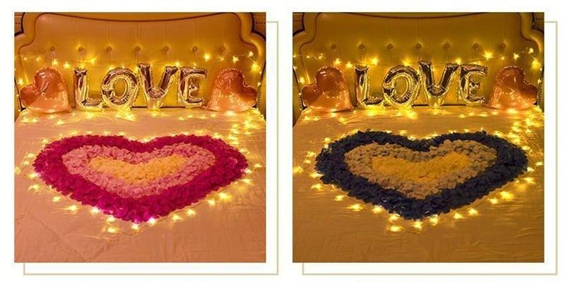 1000pcs fake rose petals heart centerpiece décor in pink and blue for wedding decor with lights on Tampa Home & Garden Store