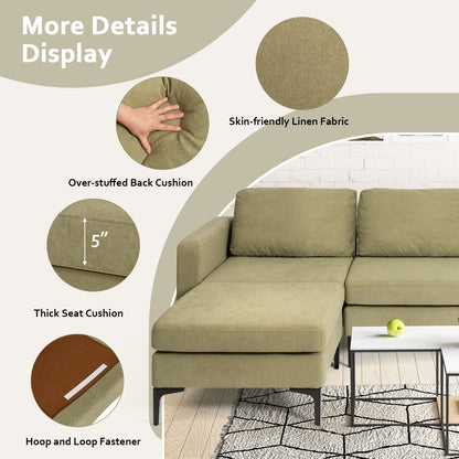 Sofá seccional modular en forma de L de 3 plazas con chaise reversible y 2 puertos USB - Verde