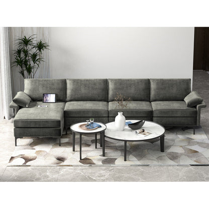 Extra Large L-shaped Sectional Sofa with Reversible Chaise and 2 USB Ports for 4-5 People