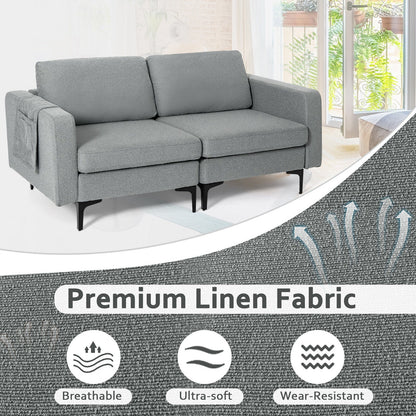 Sofá moderno de dos plazas con bolsillo lateral de almacenamiento y cojines de asiento acolchados de esponja - Naranja
