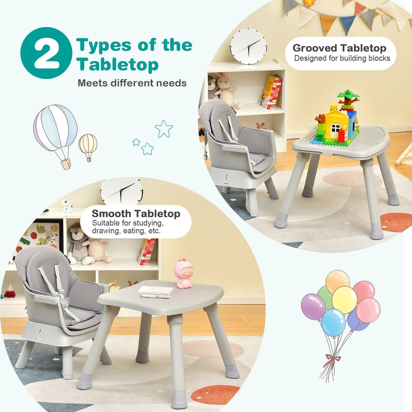 6-in-1 Convertible Baby High Chair with Adjustable Removable Tray