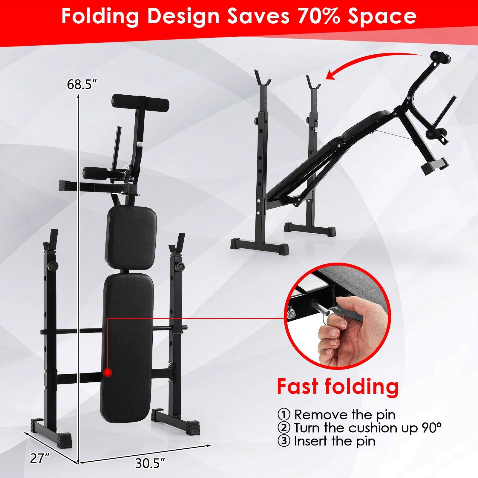 Adjustable weight bench and barbell rack set by DirectDeals, weight plate posts, black steel on Tampa Home & Garden Store