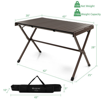 Mesa de camping portátil de aluminio para 4-6 personas con bolsa de transporte - Marrón