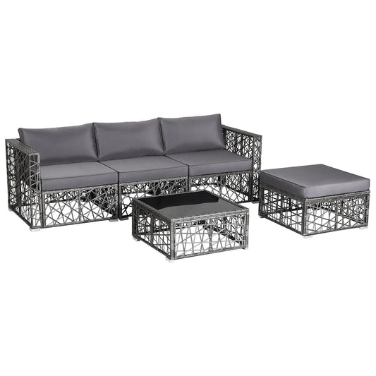 5 Pieces Patio PE Rattan Wicker Sofa Furniture Set-Gray - Tampa Home & Garden Store