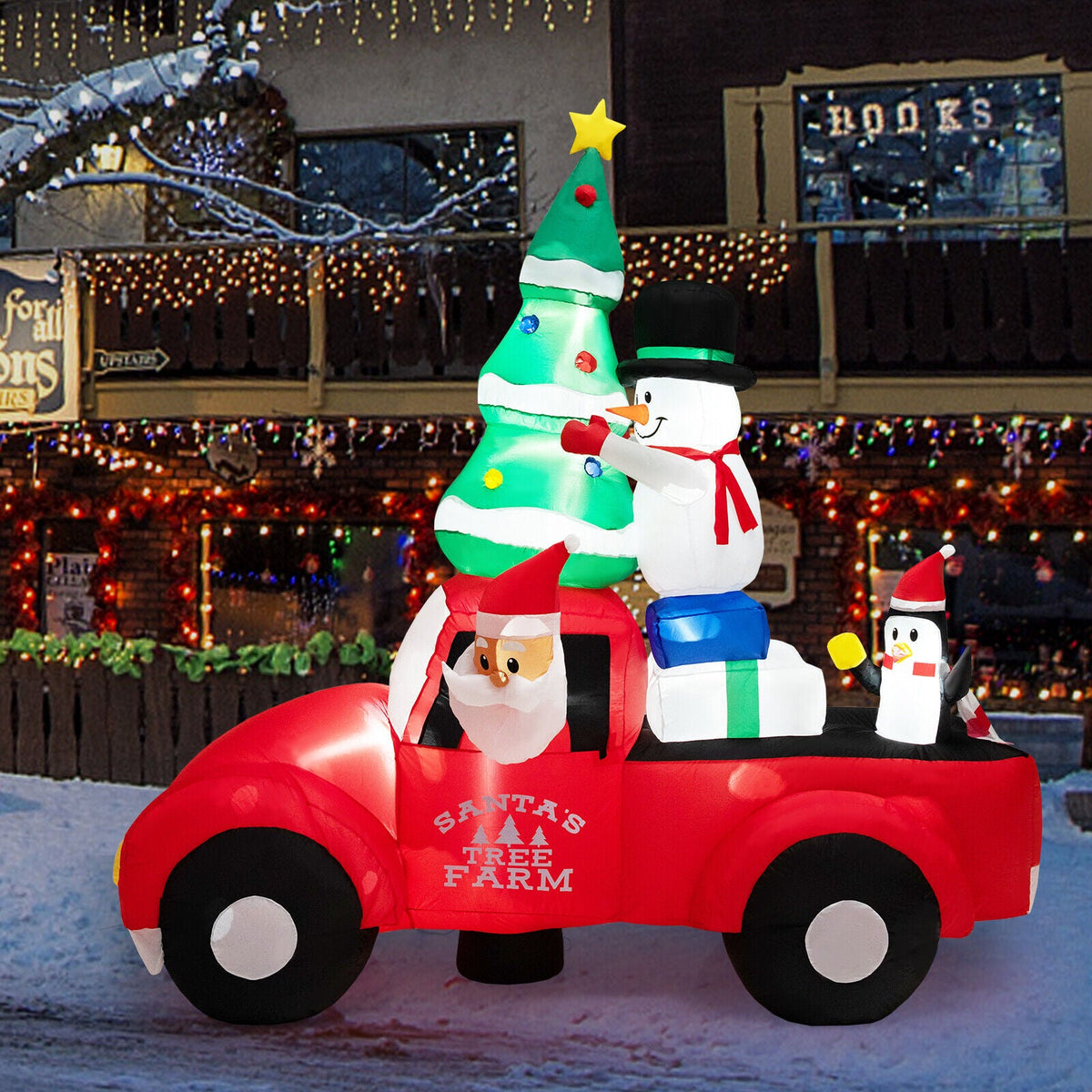 8 ft inflatable Santa driving a red car with a Christmas tree and LED lights DirectDeals on Tampa Home & Garden Store