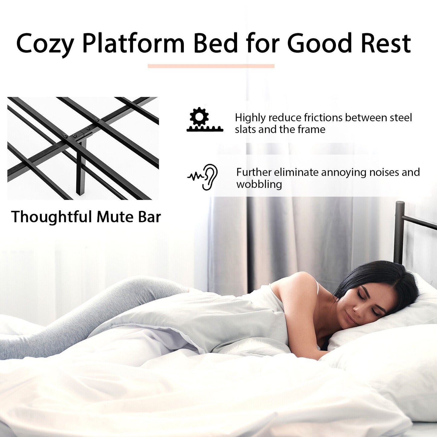 Base de cama tipo plataforma tamaño Full/Queen con cabecera alta - Tamaño Full