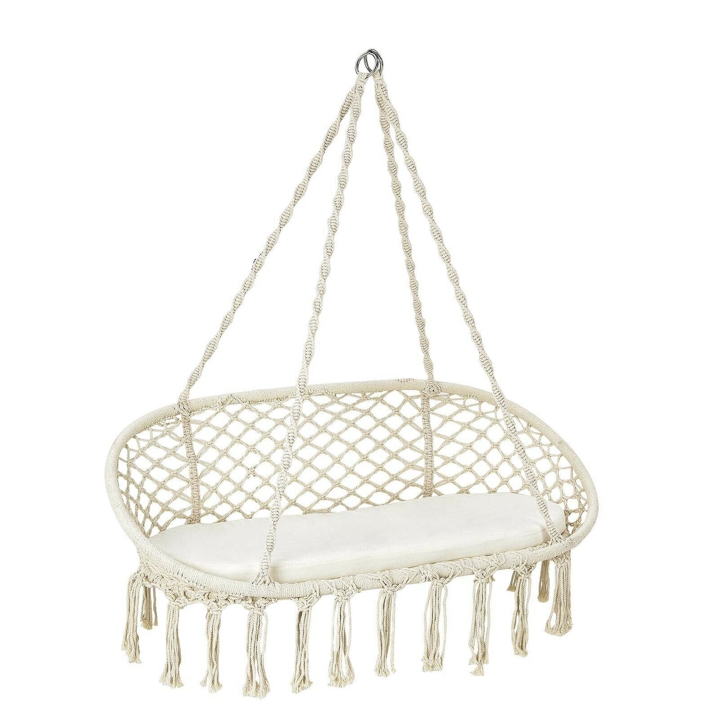 Silla de hamaca colgante de macramé para 2 personas con cojín - Beige