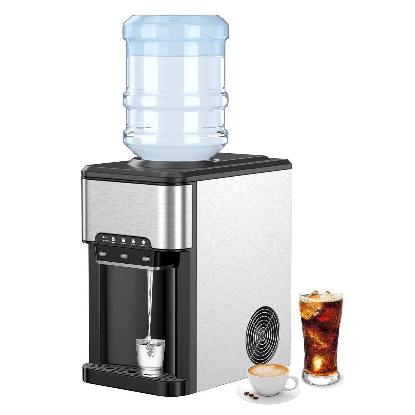 Dispensador de agua 3 en 1 con máquina de hielo incorporada y 3 ajustes de temperatura - Plateado
