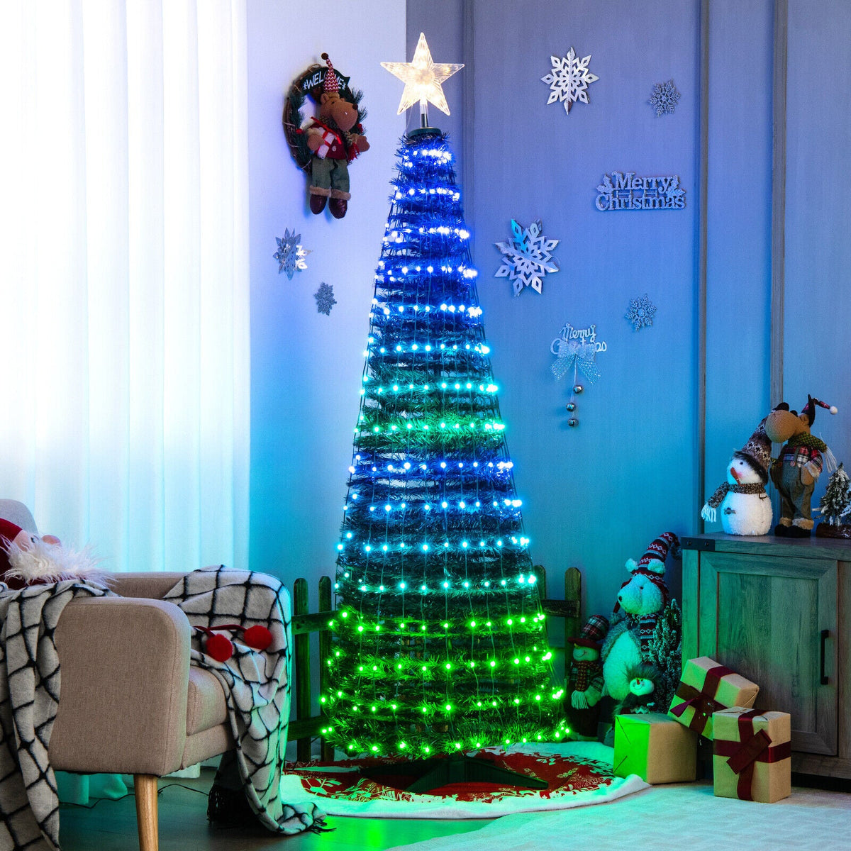 6.2 ft pop-up lighted Christmas tree with 282 RGB LEDs, green wireframe, star topper DirectDeals on Tampa Home & Garden Store