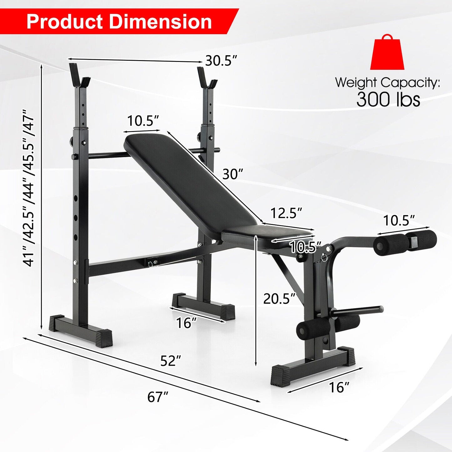 Adjustable weight bench and barbell rack set by DirectDeals, black steel frame on Tampa Home & Garden Store