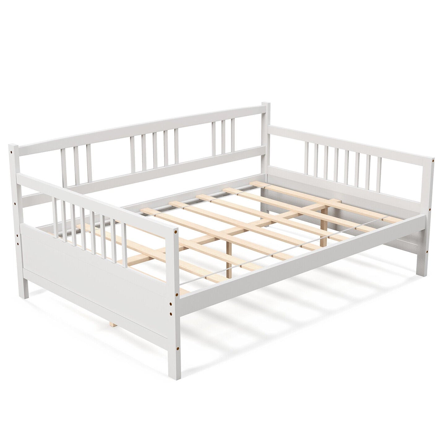 Base de cama nido de tamaño completo de madera con barandillas - Blanca