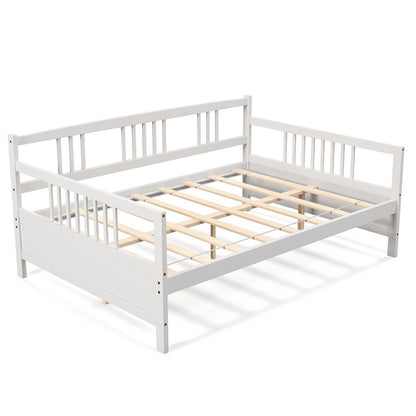 Base de cama nido de tamaño completo de madera con barandillas - Blanca