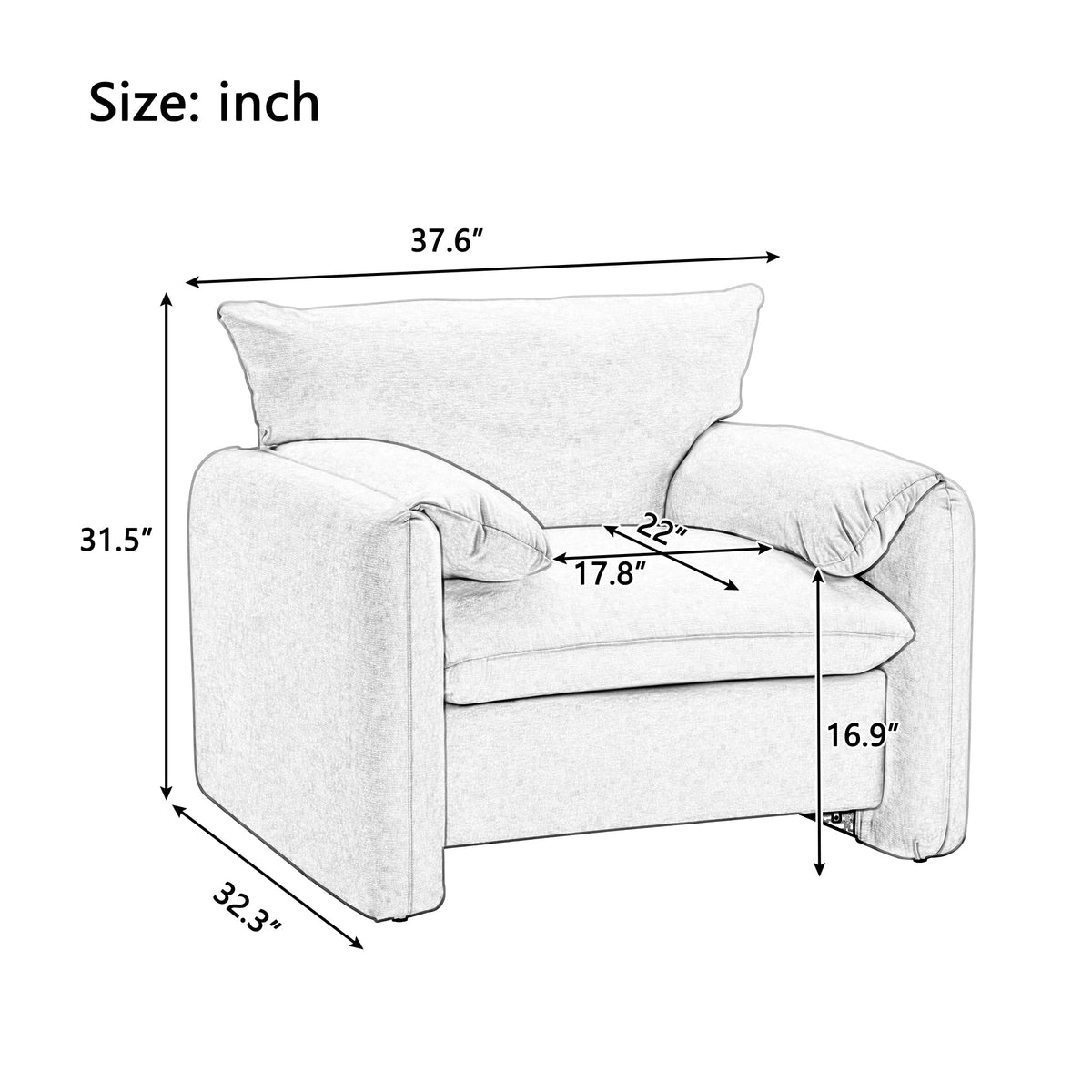 Oversized Modern Style Chenille Armchair, light gray fabric, HouseOfZazla, accent seating on Tampa Home & Garden Store