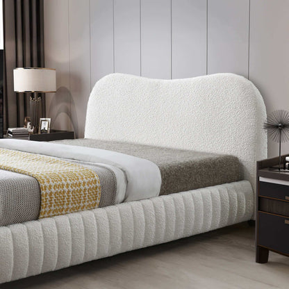 Norme queen size upholstered low-profile platform bed cream fabric on Tampa Home & Garden Store