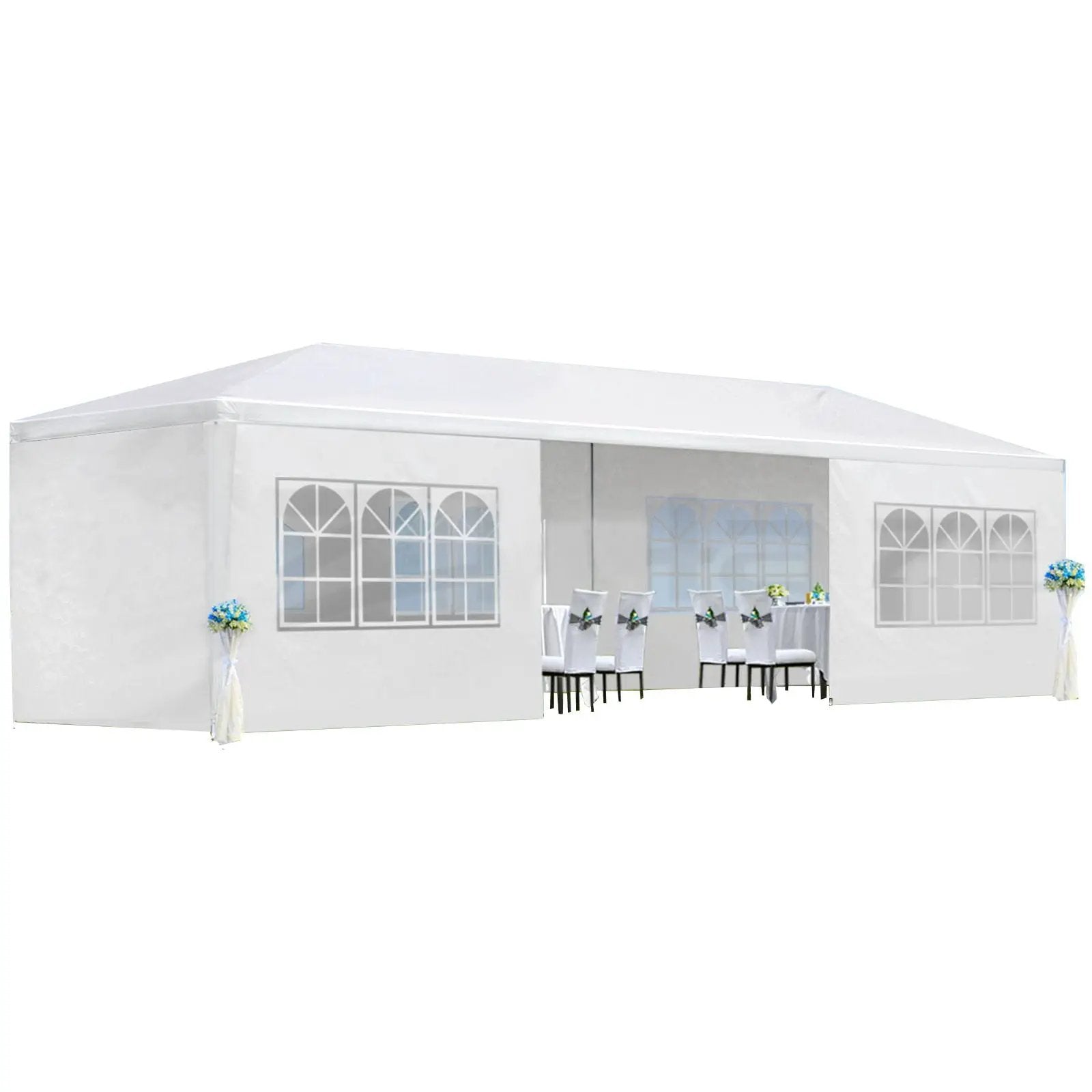 10x30 ft white wedding canopy tent with removable sidewalls and arched-window panels on Tampa Home & Garden Store