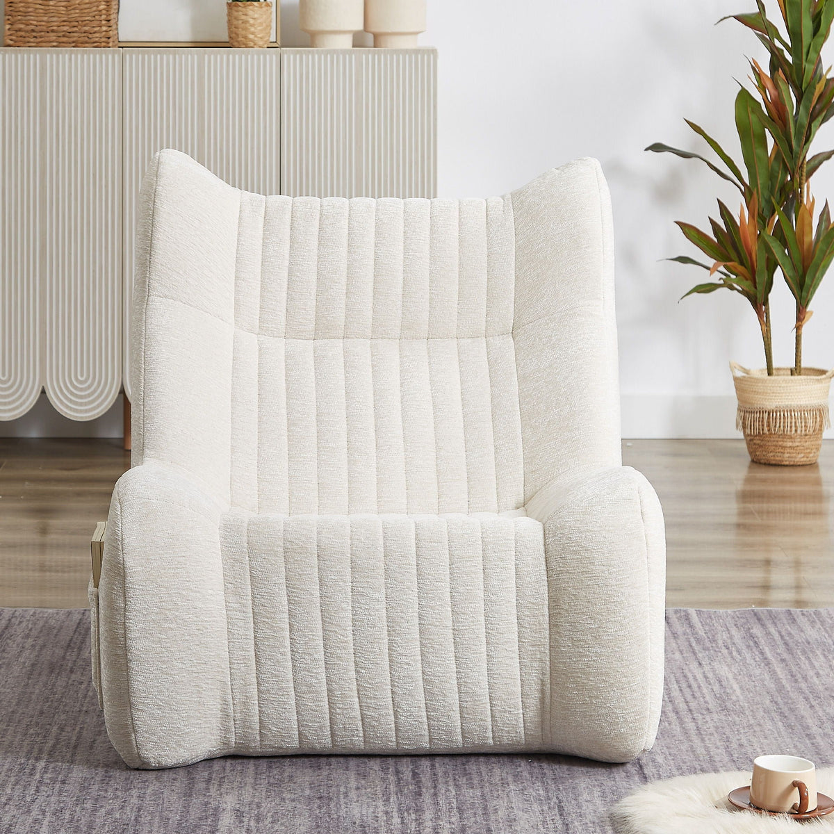 Bean Bag Chair For Adults in white chenille fabric with ribbed texture memory foam interior on Tampa Home & Garden Store