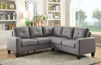 Newbury Sectional Sofa with pocket coil cushions in gray leather-like upholstery on Tampa Home & Garden Store
