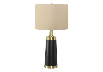 Table lamp resin, contemporary black base with brass collar and beige shade on Tampa Home & Garden Store