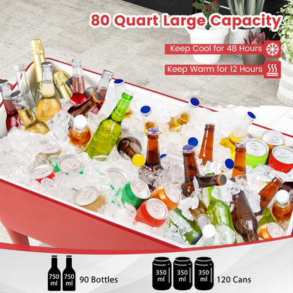 GemGear red portable outdoor patio cooler cart 80-quart capacity ice-filled with bottles and cans on Tampa Home & Garden Store