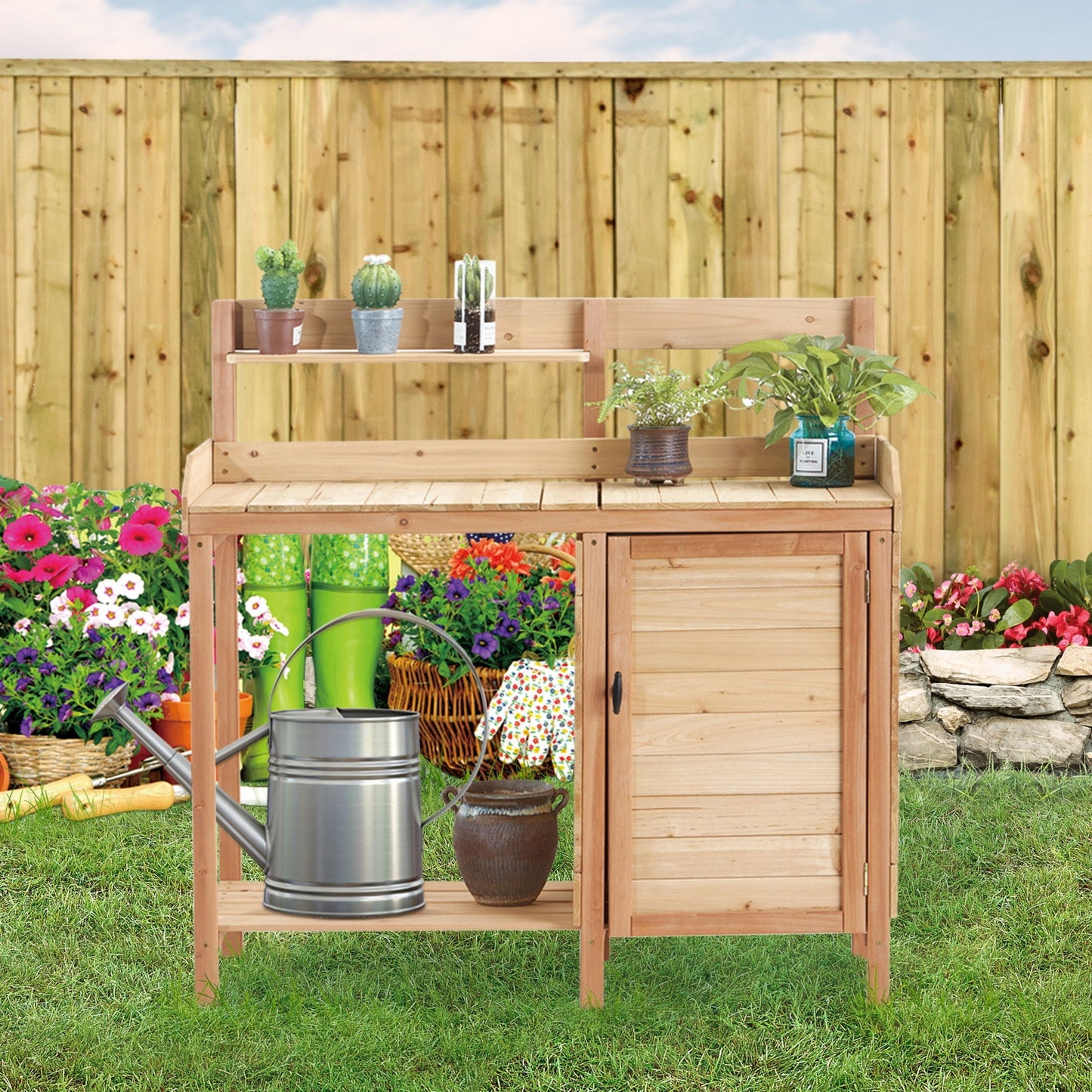 Outdoor Wooden Potting Bench and Sink for Patio