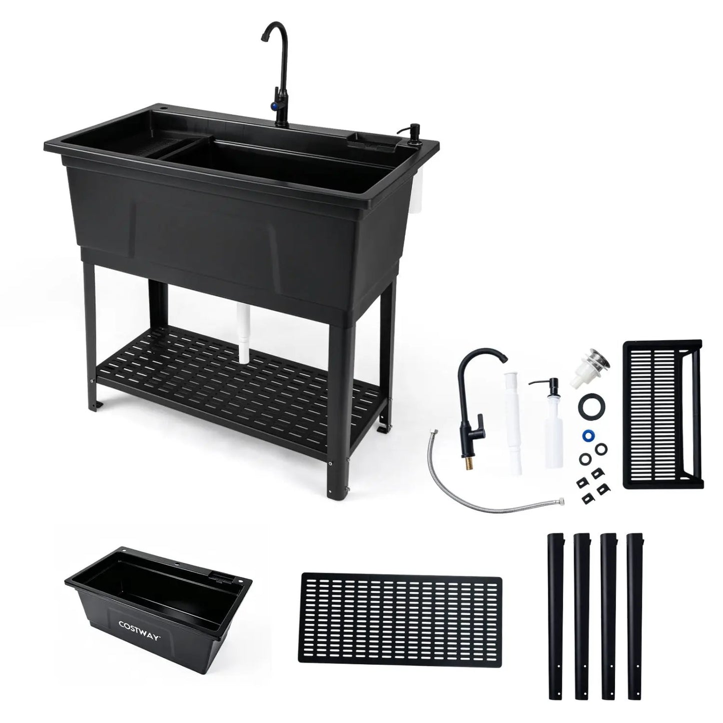 100L Utility Sink with Rotating Faucet and Shelf