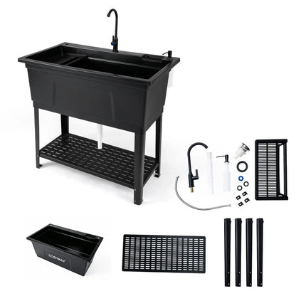 100L Utility Sink with Rotating Faucet and Shelf